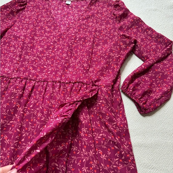 Old Navy Magenta Ditsy Floral Faux Wrap Georgette Ruffle Midi Dress XL - Picture 4 of 8